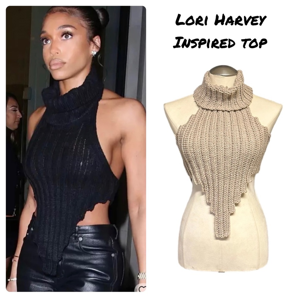 Crochet turtleneck crop top inspired by the one Lori Harvey was seen wearing!